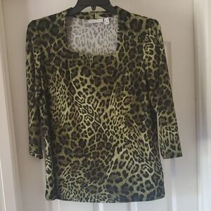 Susan Graver Liquid Knit Animal Print Women's Top with Square Neck & 3/4 Sleeve